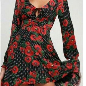 Free People Morning Light Long Sleeve Mini dress in Black Combo